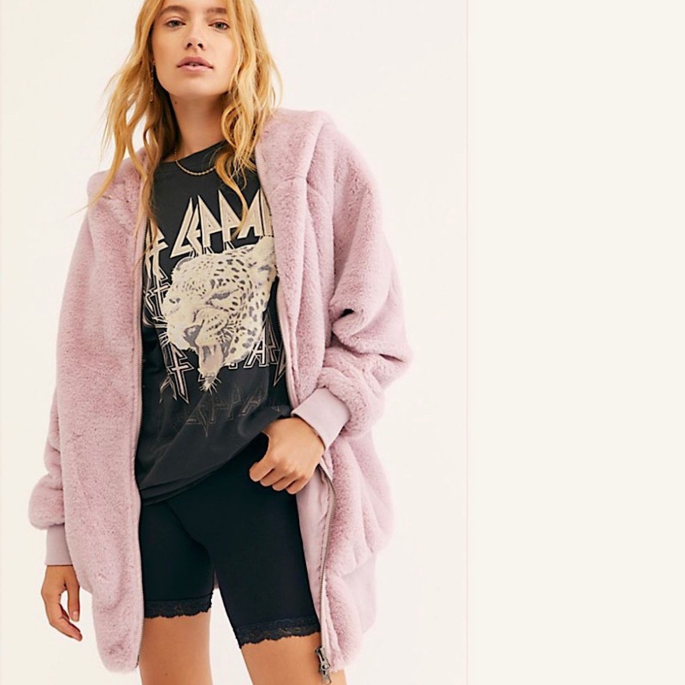 Free people Turn up zip off faux fur coat JACKET - Picture 2 of 4